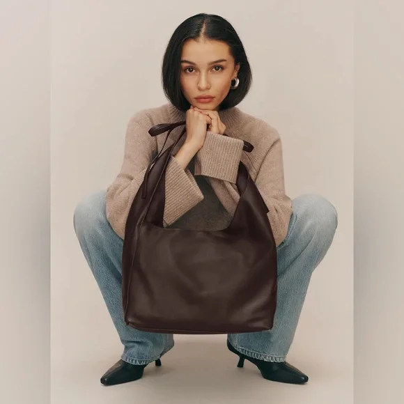 Reformation Medium Vittoria Tote Bag NWT in Tobacco Leather - Picture 3 of 4